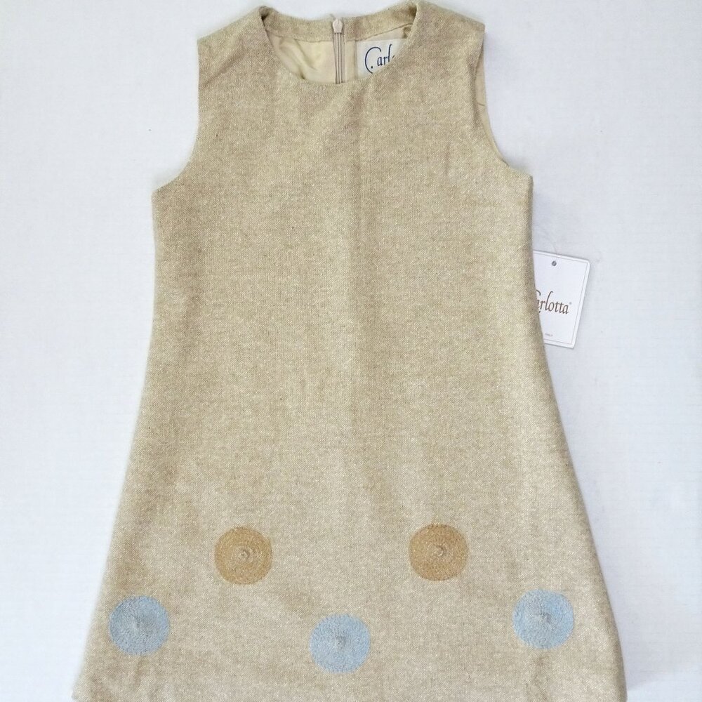 Carlotta Italy Girls 4 Wool Blend Sleeveless Shaft Mod Retro Dress Embroidered